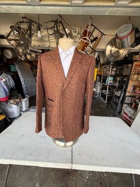 Men's Brown Patterned Blazer - Classic Single-Breasted Jacket